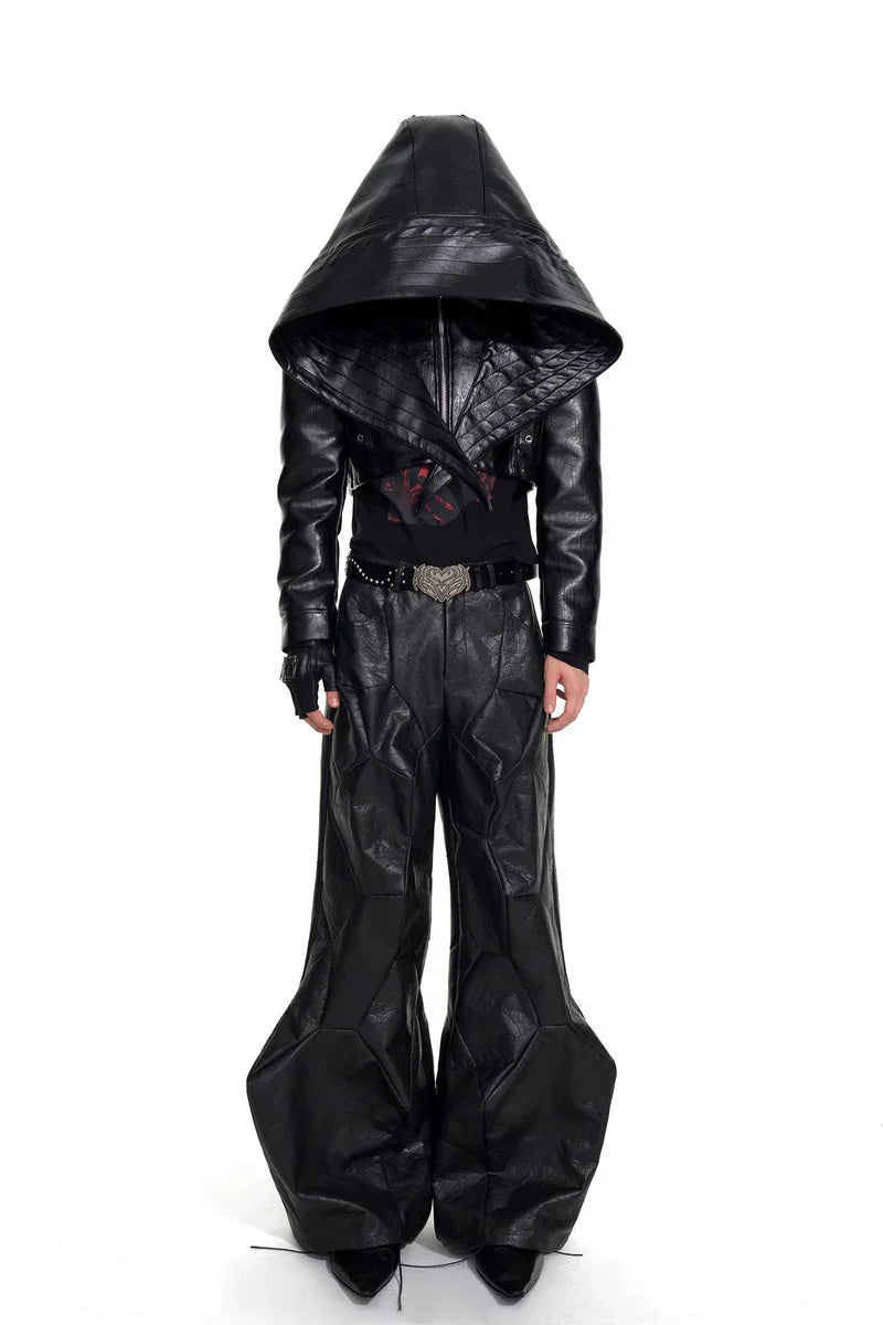 Panel Bat Hood Leather Jackets