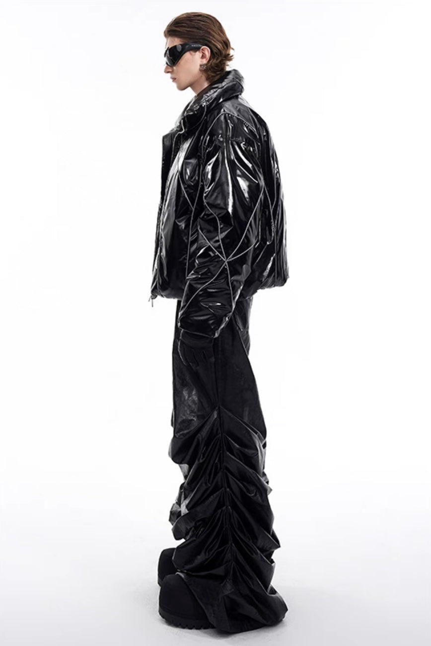 Padded Glossy Reflective Lines Winter Jacket