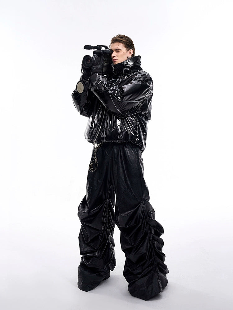 Padded Glossy Reflective Lines Winter Jacket