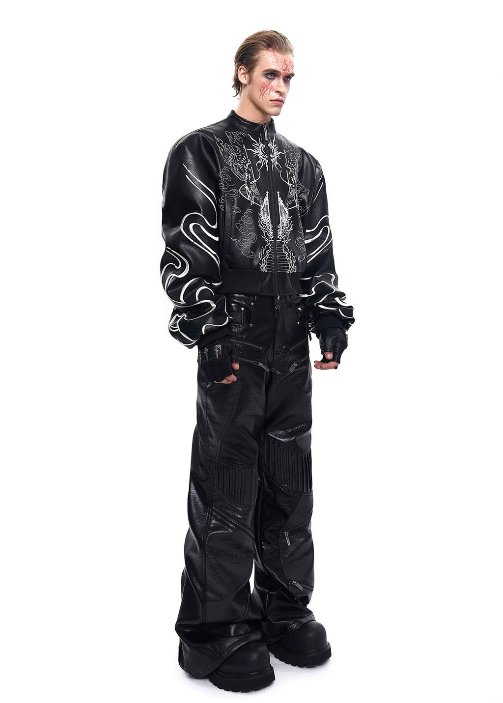 Embroidered Leather Racer Jacket
