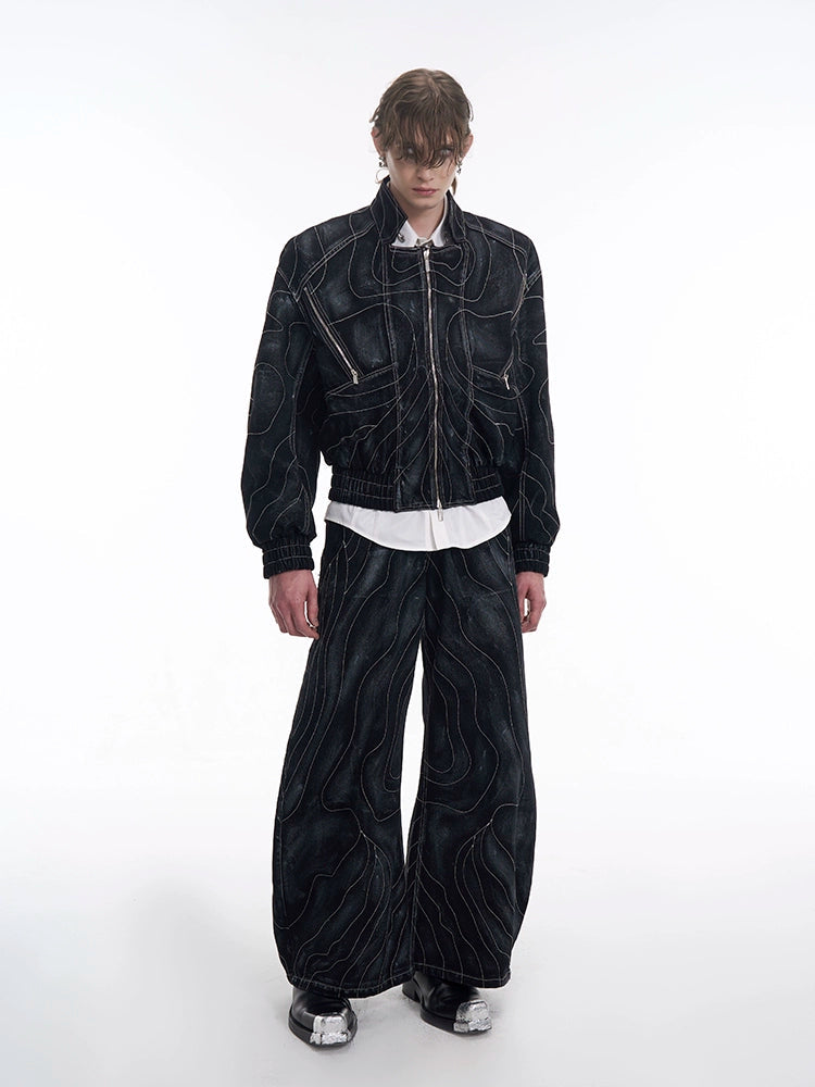 Lined Patchwork Zipper Denim Jacket