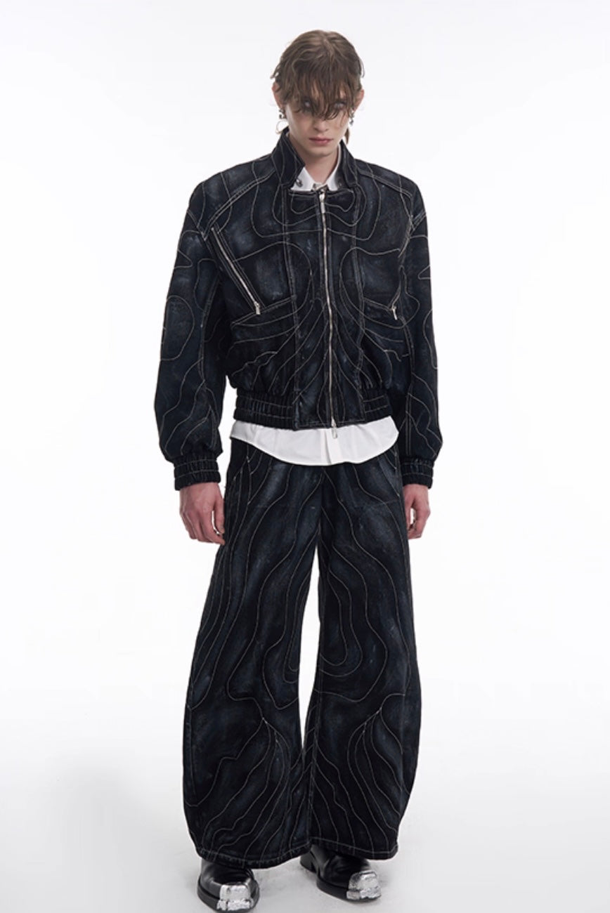 Lined Patchwork Zipper Denim Jacket