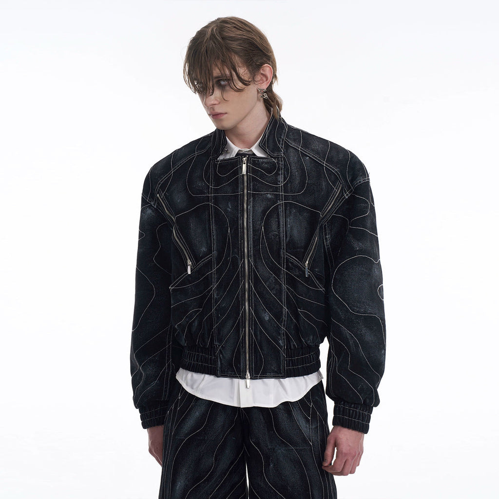 Lined Patchwork Zipper Denim Jacket