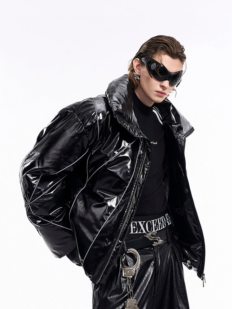 Padded Glossy Reflective Lines Winter Jacket